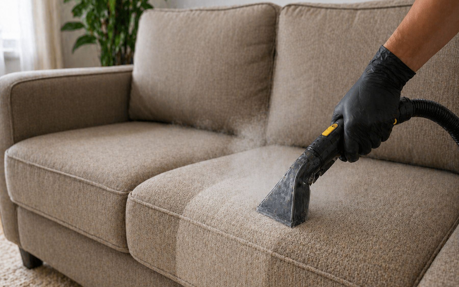 Steam cleaning process removing deep dirt and bacteria from carpets and upholstery
