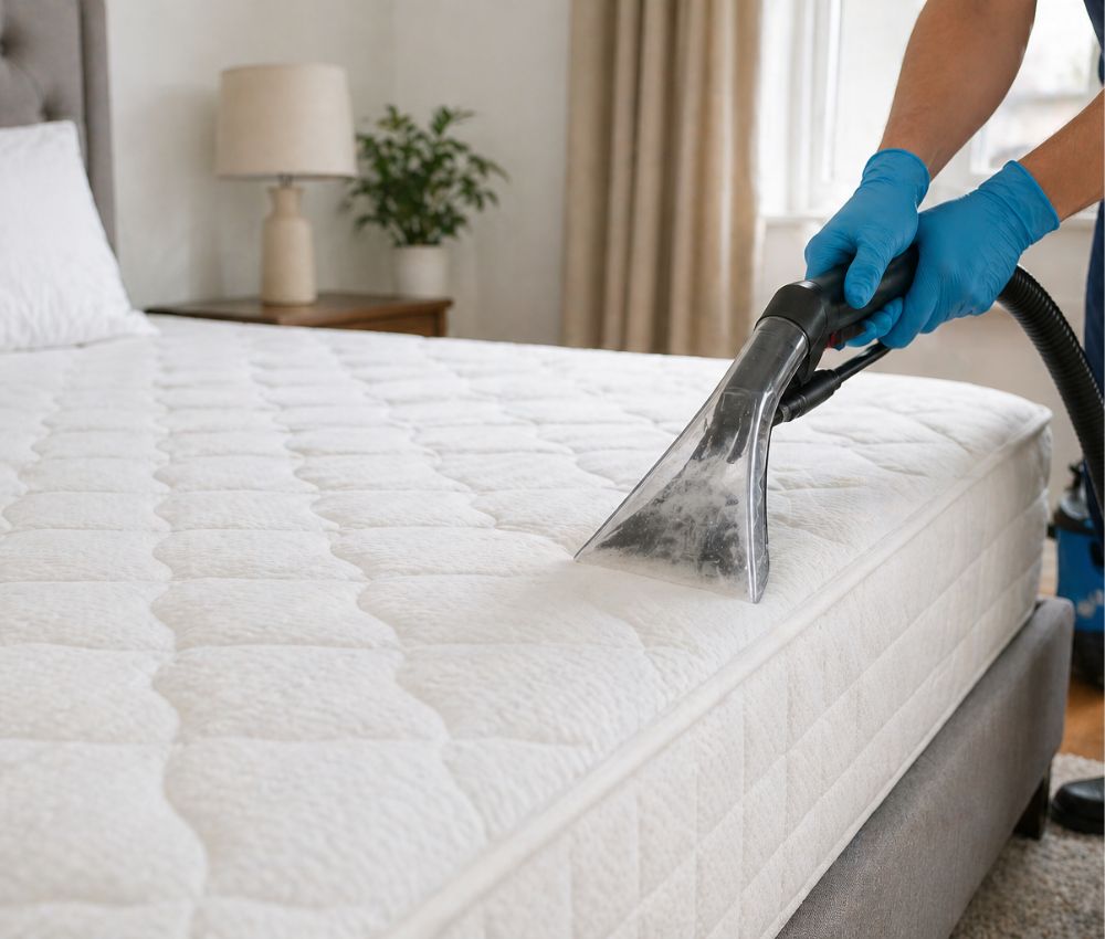 Professional mattress cleaning service in Sydney using steam cleaning to remove dust mites and allergens from a bed